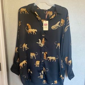Black Leopard Silk Top - NEW WITH TAGS